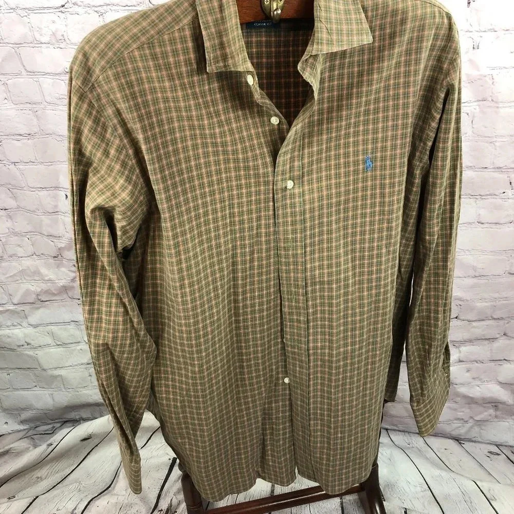 men's polo ralph lauren button front shirt sz large Stanton classic fit